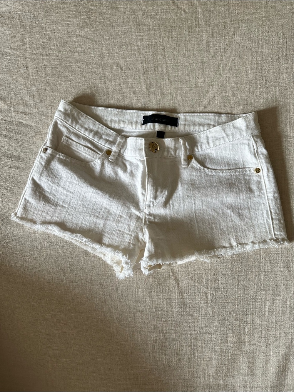 Juicy Couture White Denim Cut Off Shorts Size 26 Y2K Low Rise Raw Hem